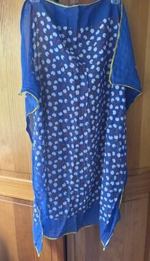 Unbranded Rectangular Lightweight Blue Scarf With White Cherry Print